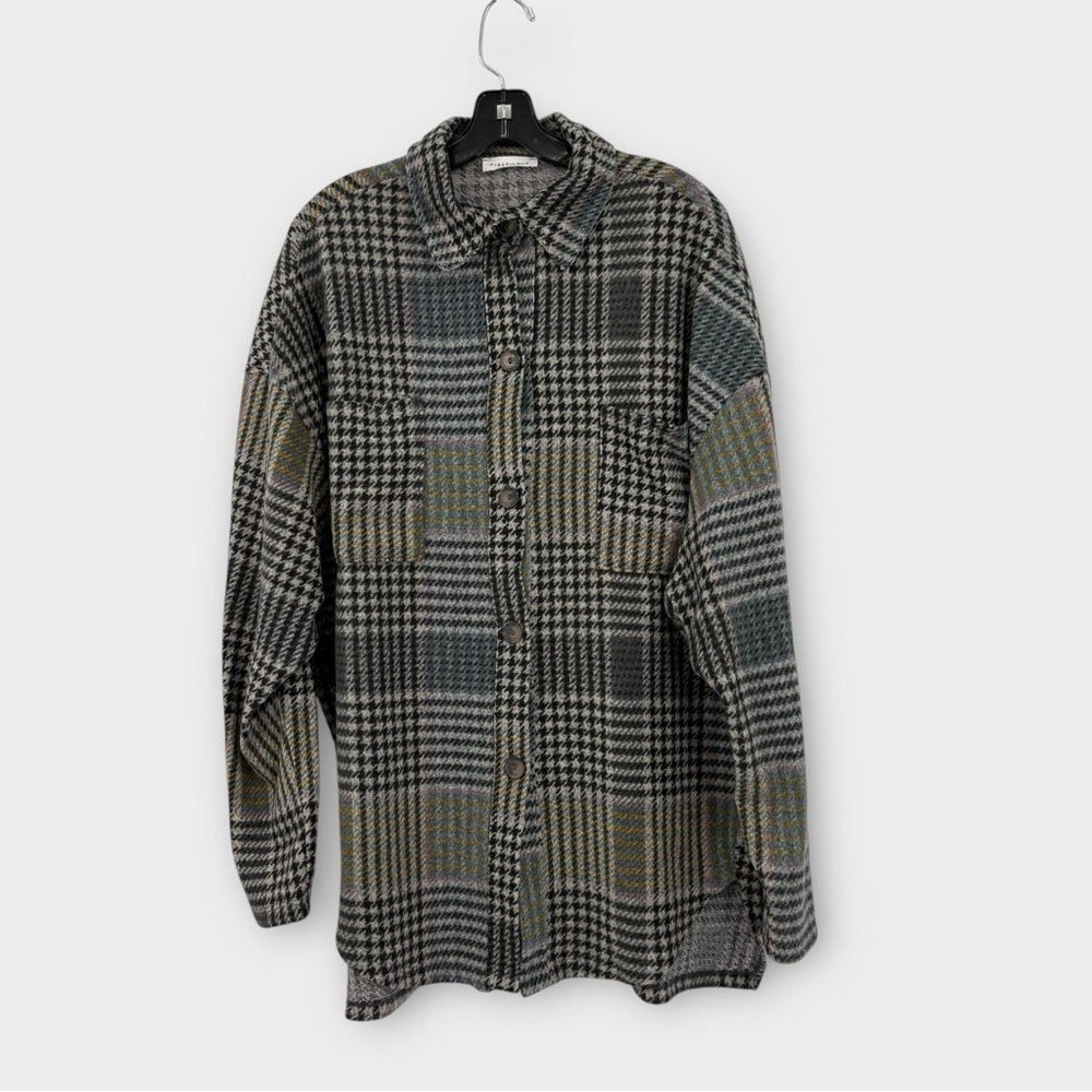 First Love by Lovelyn Cozy Plaid Relaxed Fit Top in Grey Women’s Size L - Picture 3 of 8